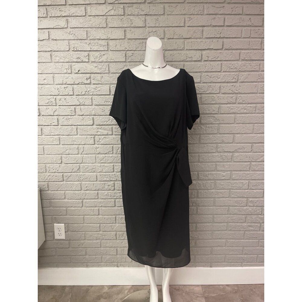 Le Bos Women Black Drape Front Short Sleeve Chiffon Dress Size 20W